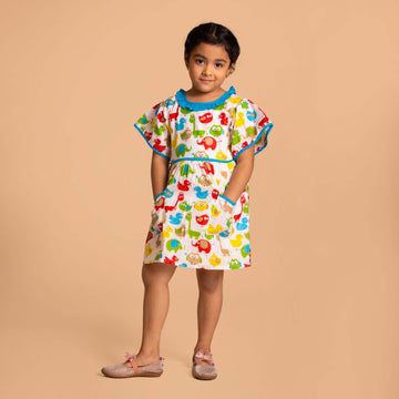 Multi Colour Animal Print with Blue frill Dress