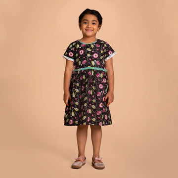 Lotus Print Black Frock