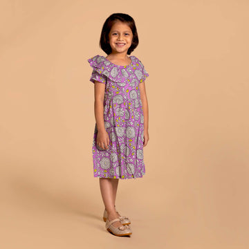 Purple Jaal Print Cotton Dress