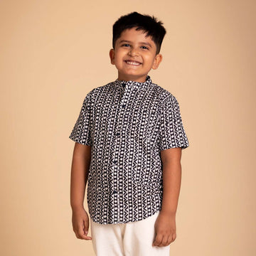 Black white Chinese Collar Shirt