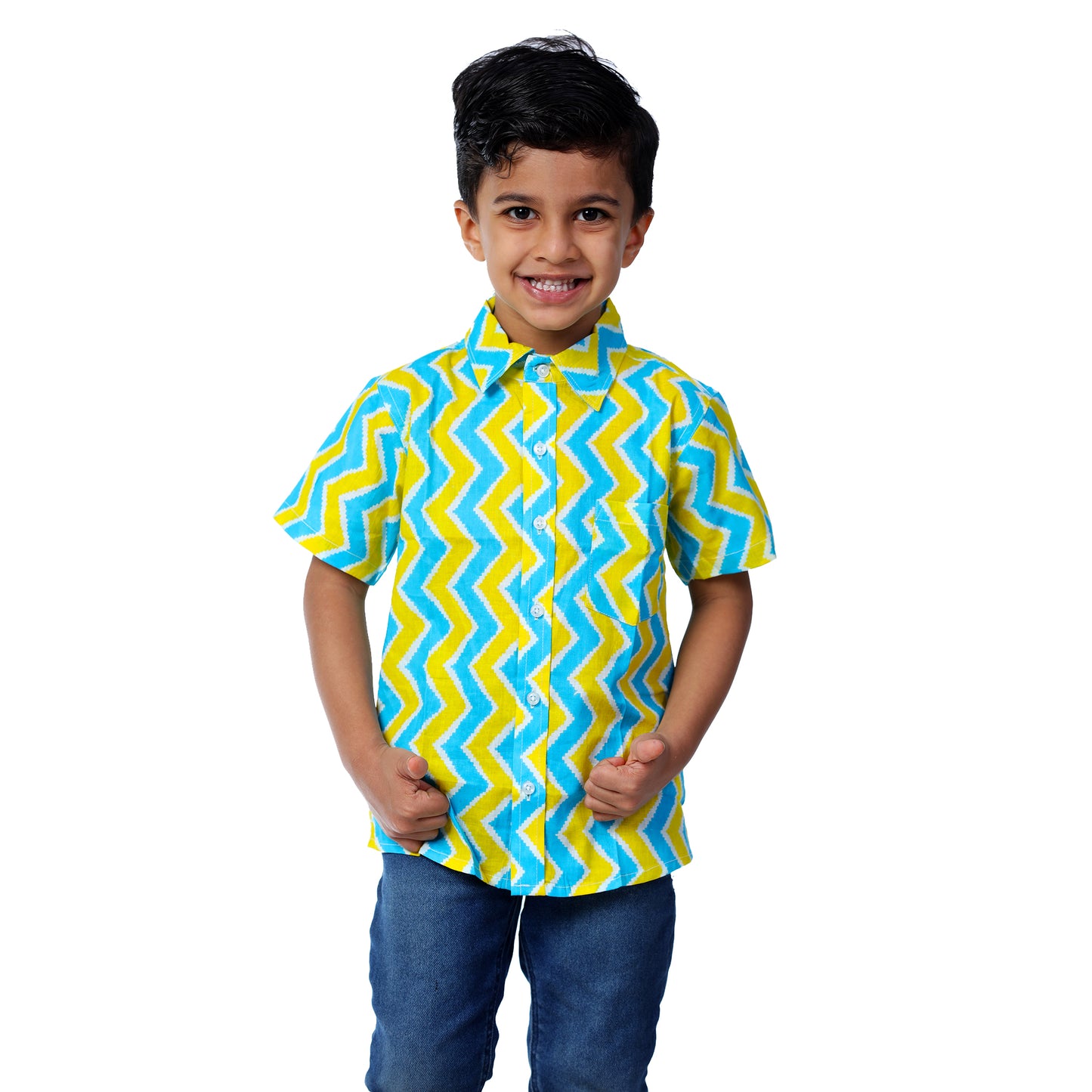 Bright Yellow Blue Regular Collar Shirt