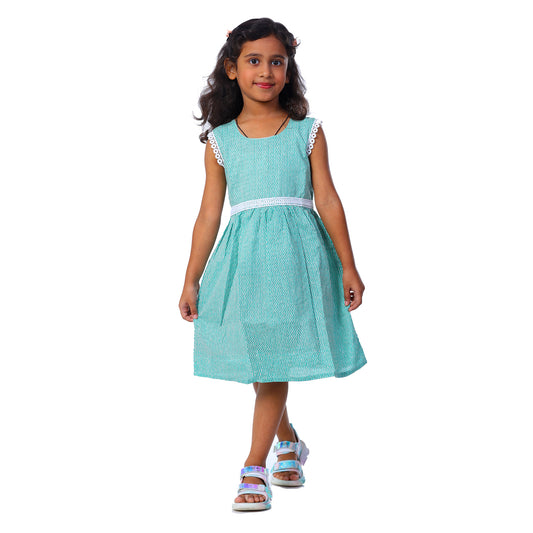 Light Turquoise Sleeveless Knee Length Frock