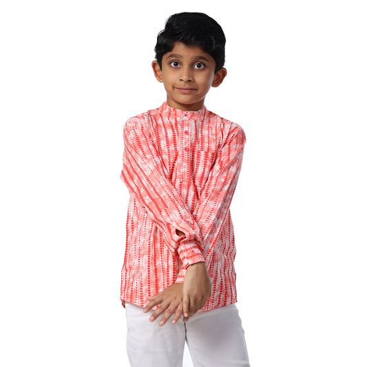 Red Doted Stripes Print Full Sleeves Short Kurta