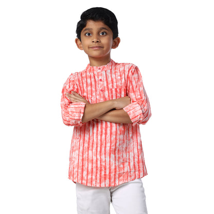 Red Doted Stripes Print Full Sleeves Short Kurta