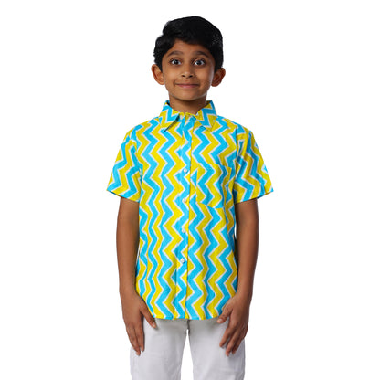 Bright Yellow Blue Regular Collar Shirt