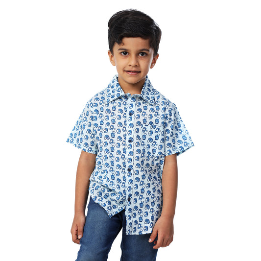 Camera Print Light Blue Regular Collar Shirt