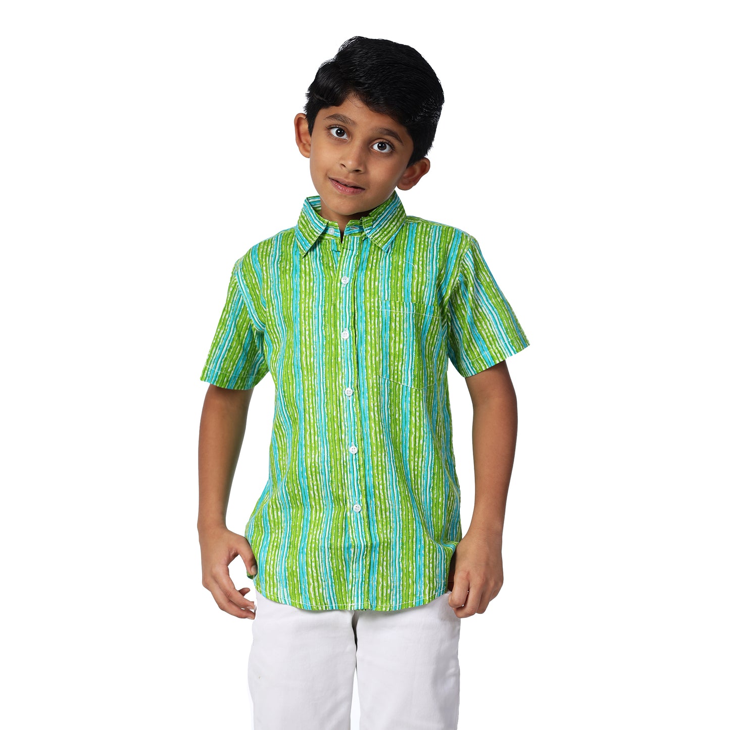 Light Green Blue Regular Collar Shirt