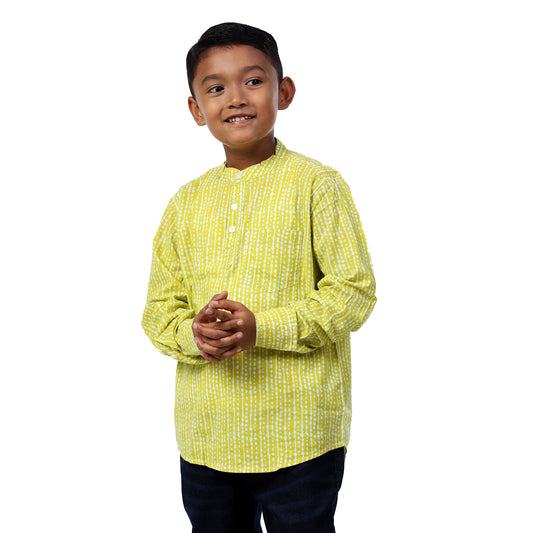 Fresh Light Green Cotton Full Sleeves Short Kurta