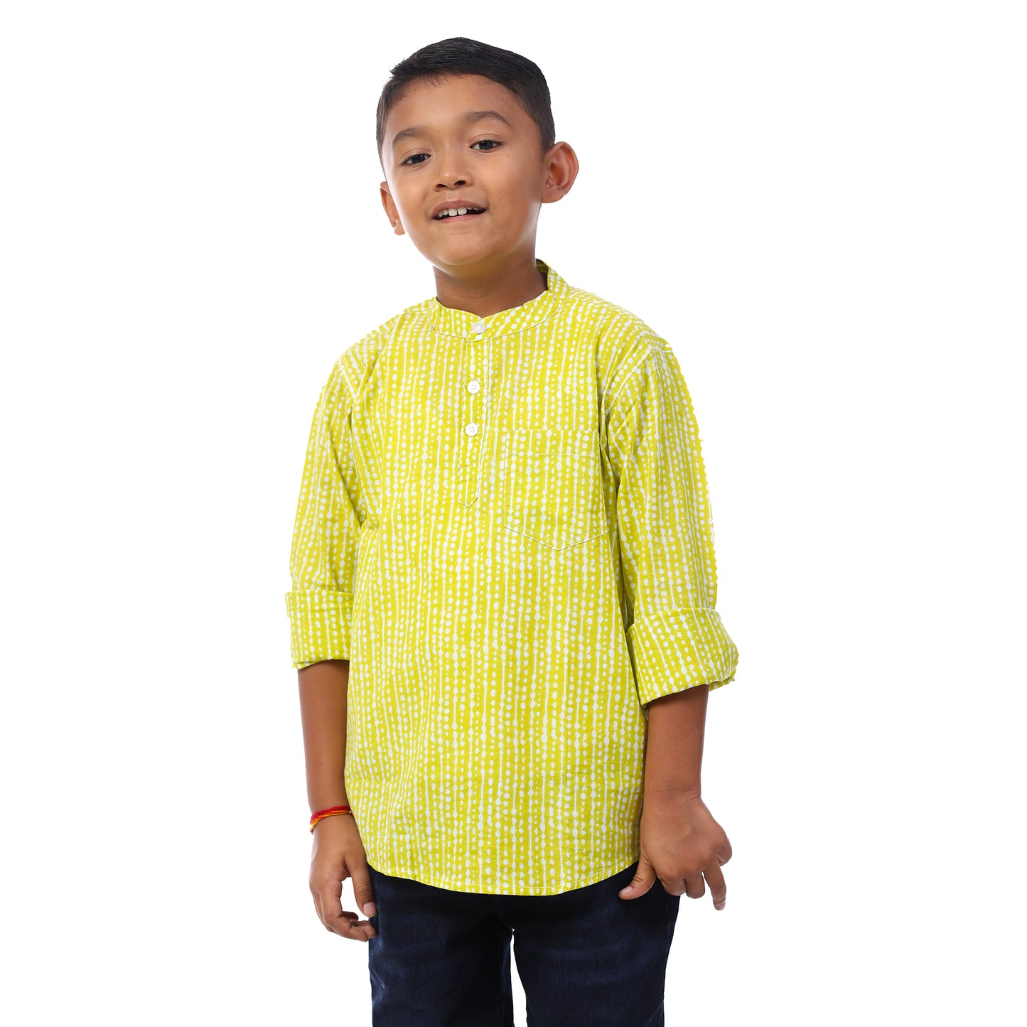 Fresh Light Green Cotton Full Sleeves Short Kurta