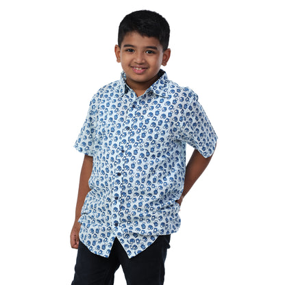 Camera Print Light Blue Regular Collar Shirt