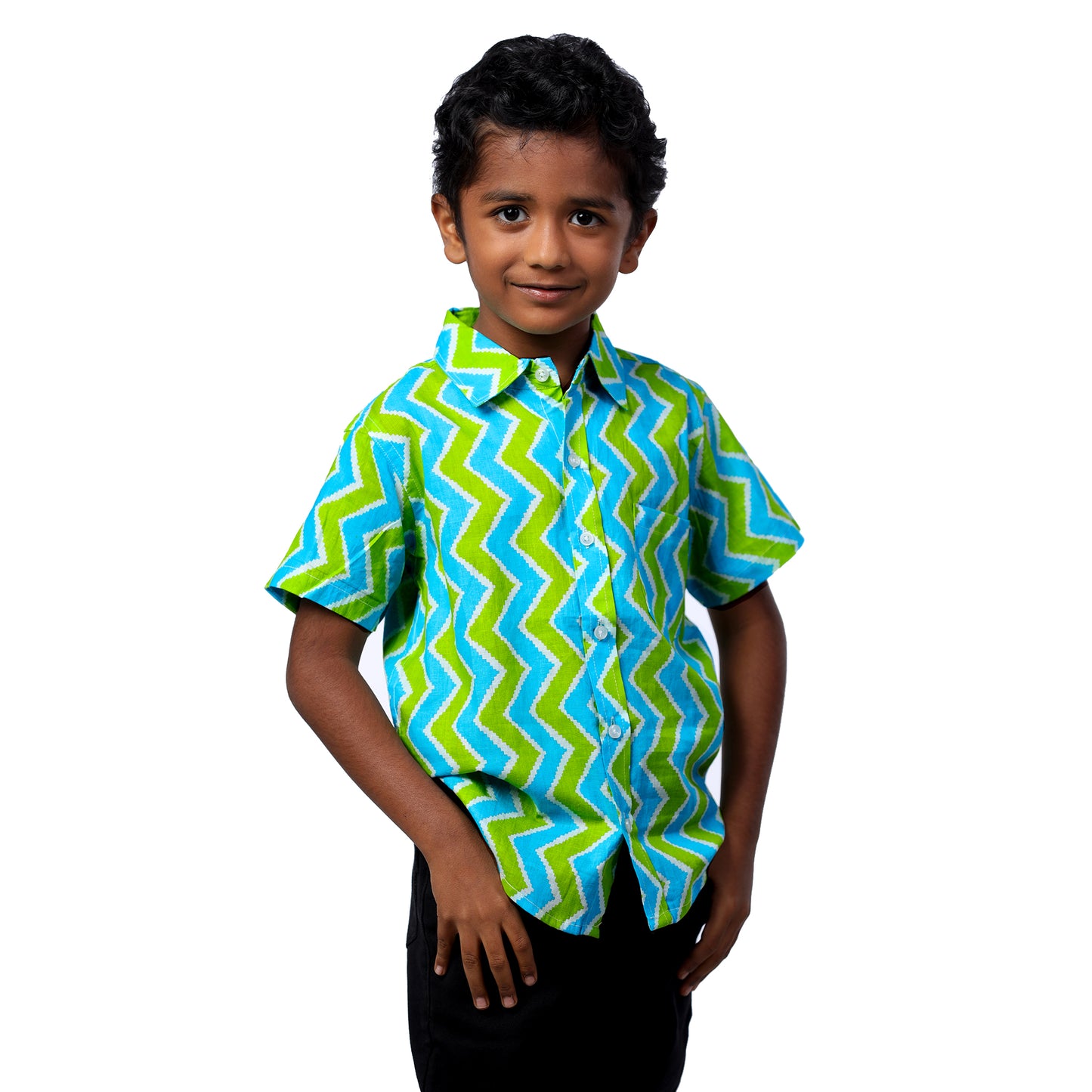 Bright Blue Green Regular Collar Shirt