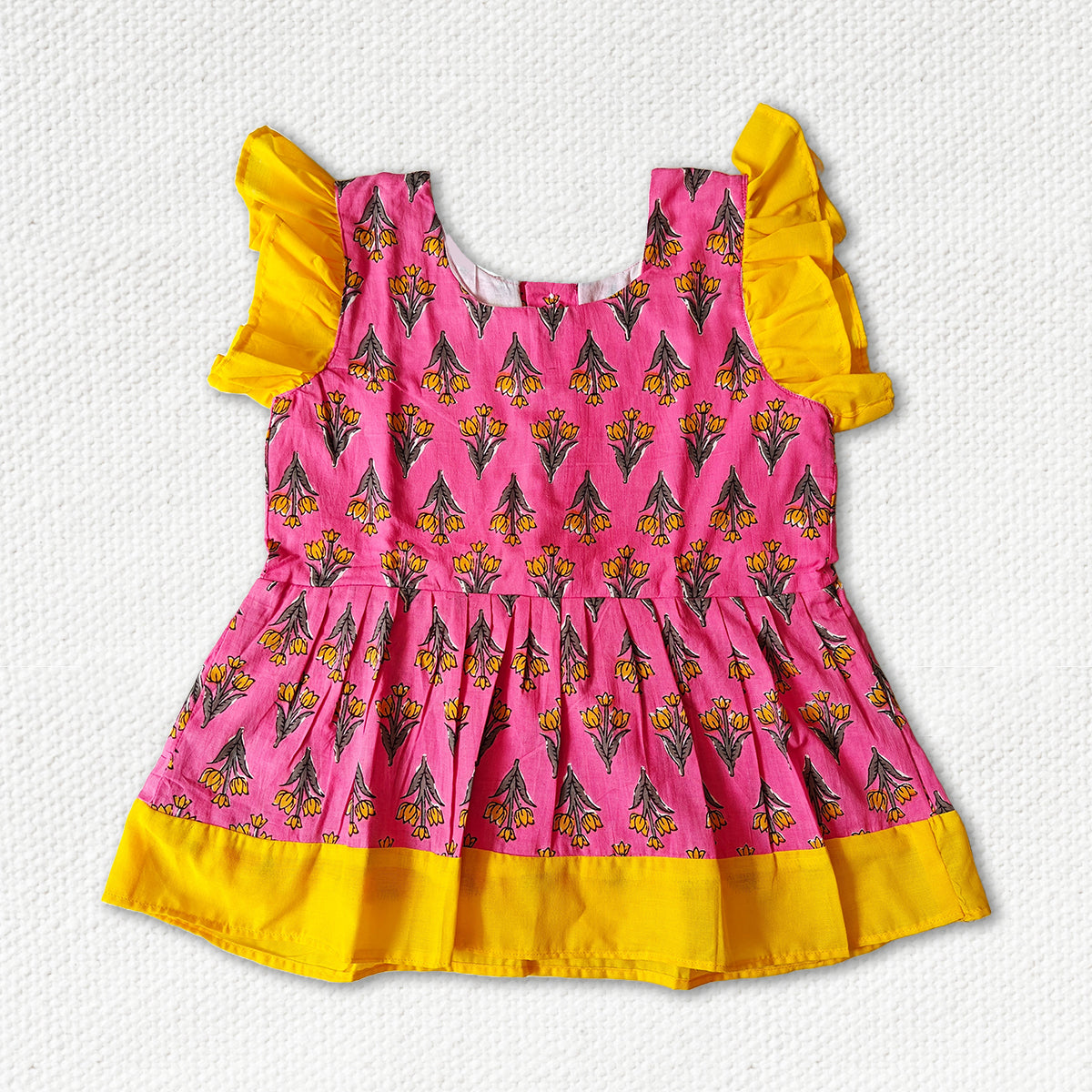 Fresh Pink Short Top with Yellow Frill