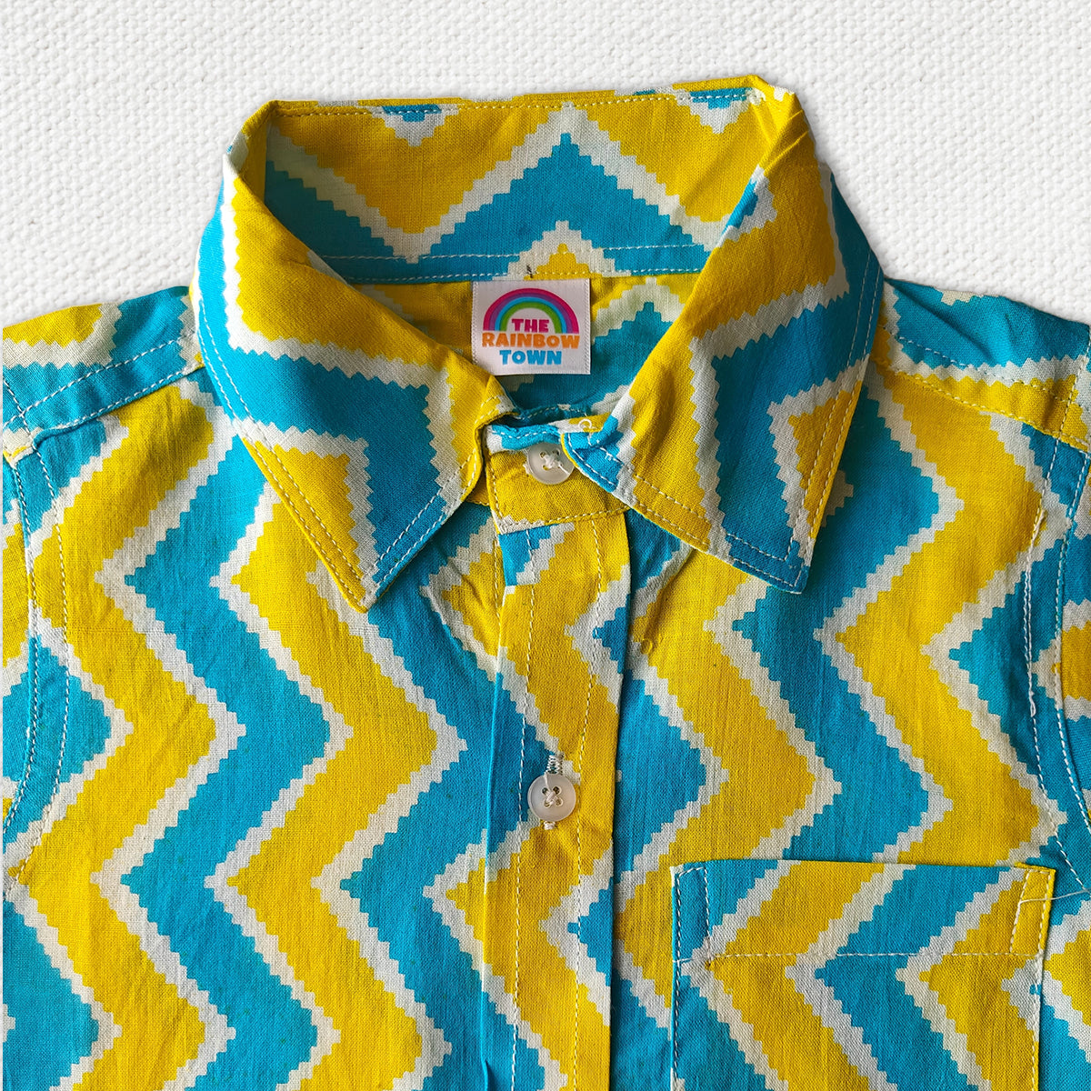 Bright Yellow Blue Regular Collar Shirt