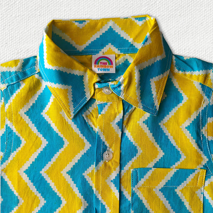 Bright Yellow Blue Regular Collar Shirt