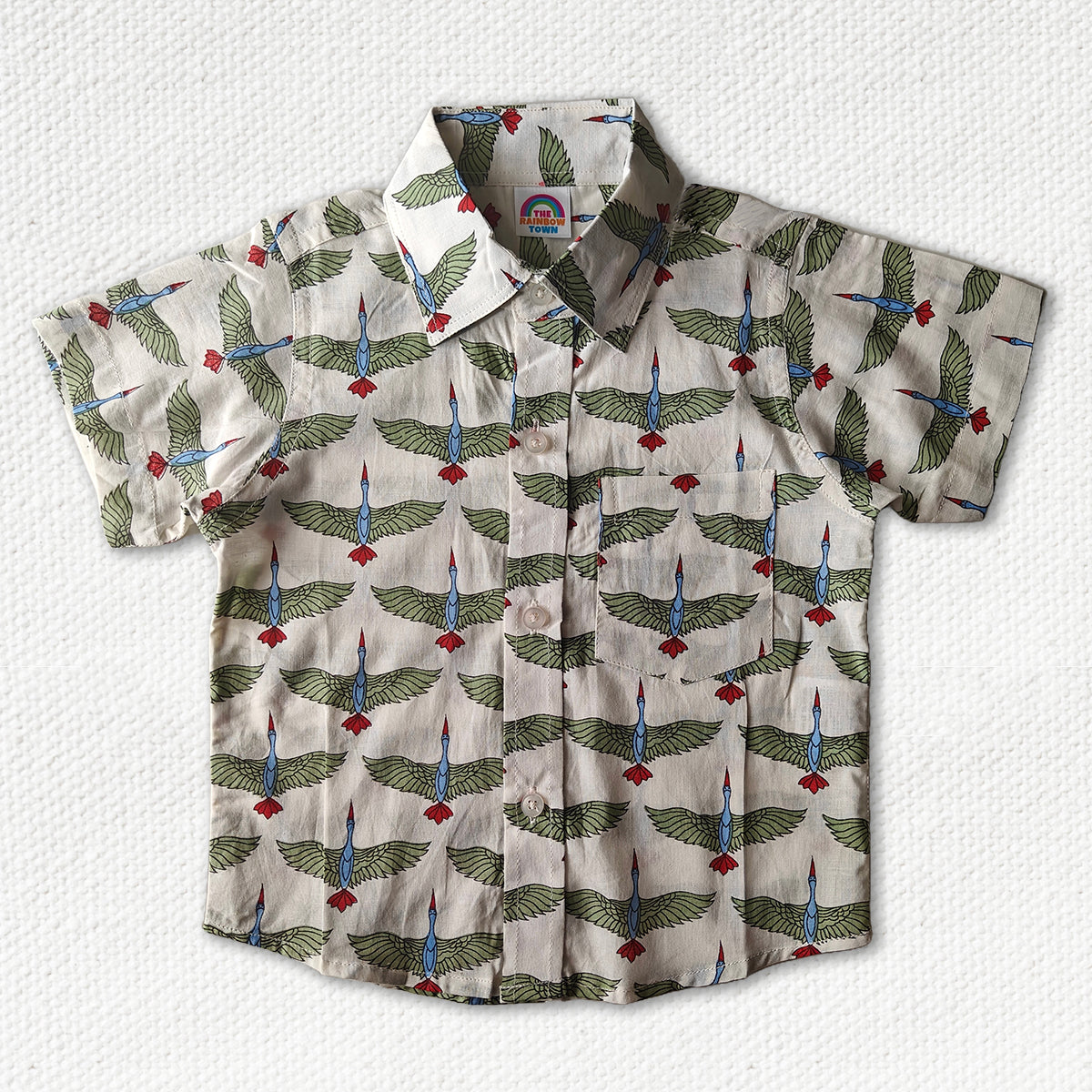 Flying Bird Print White Colour Regular Collar Shirt