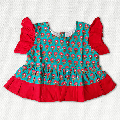 Deep Emerald Short Top with Red Frill