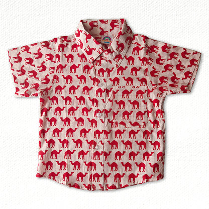 Red Camel Print Regular Collar Shirt