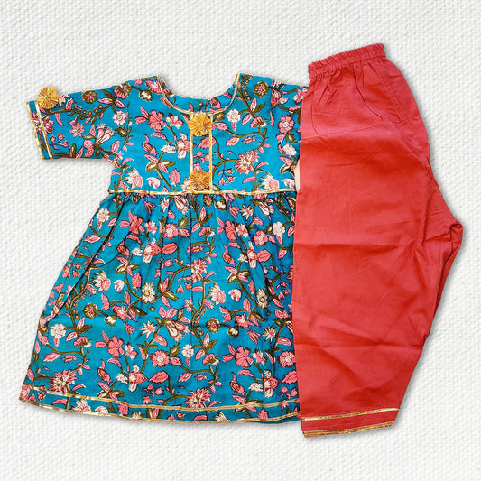 Blue & English Peach Combo Salwar Kurti Set