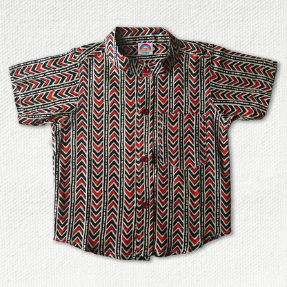 Black Red Combo Cotton Chinese Collar Shirt