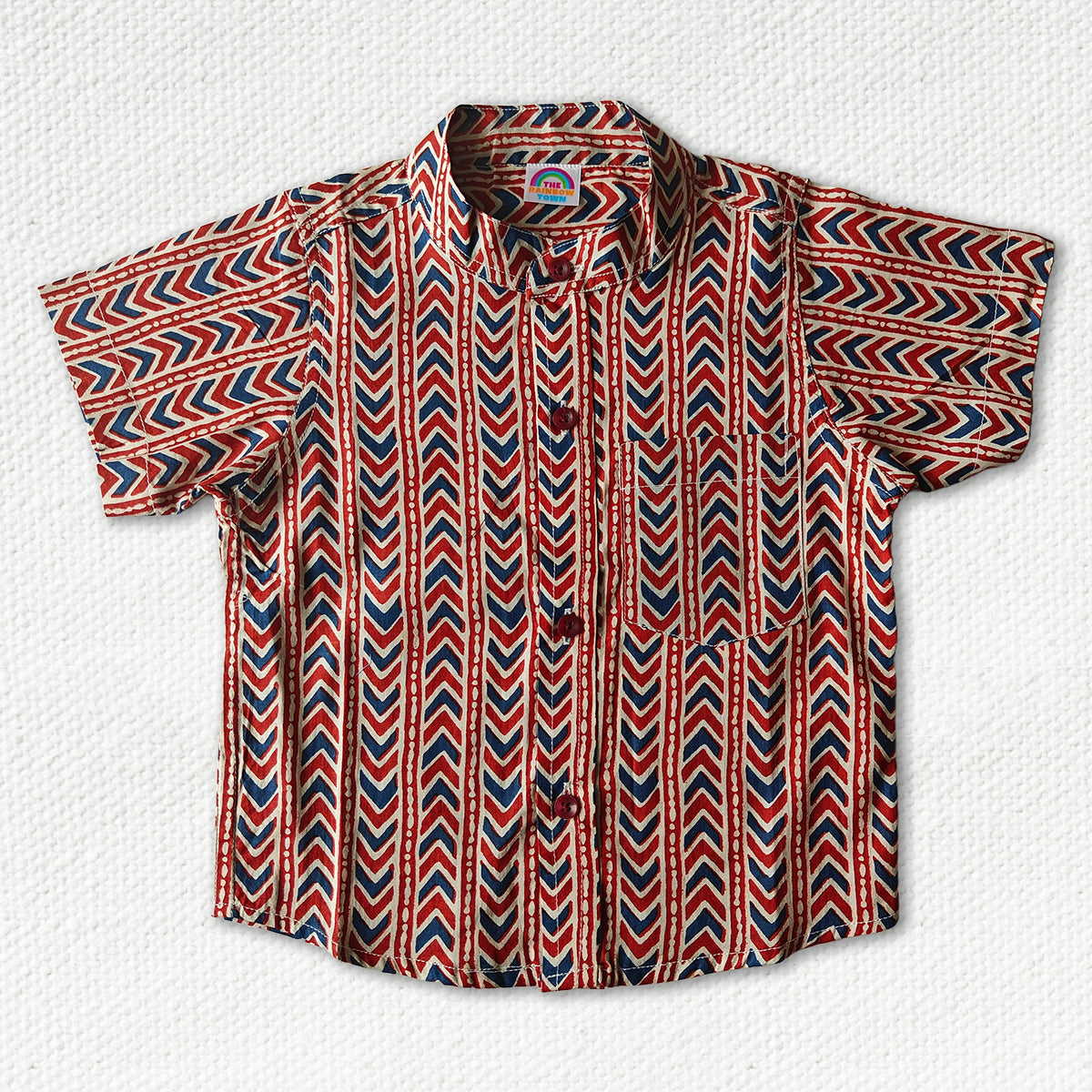 Red Blue Combo Cotton Chinese Collar Shirt