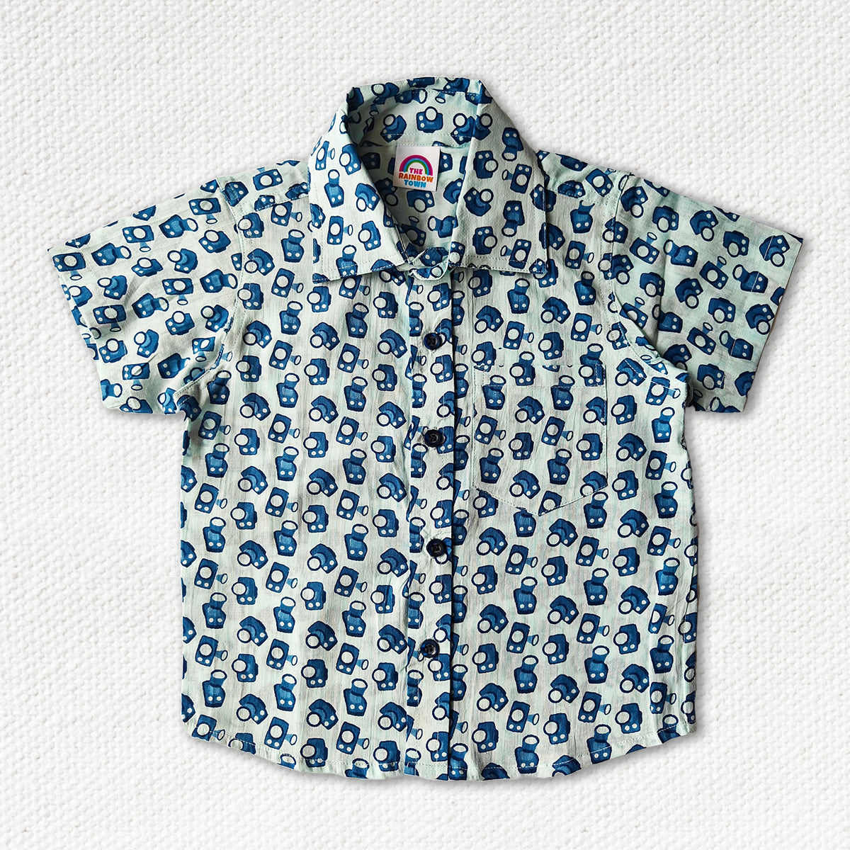 Camera Print Light Blue Regular Collar Shirt