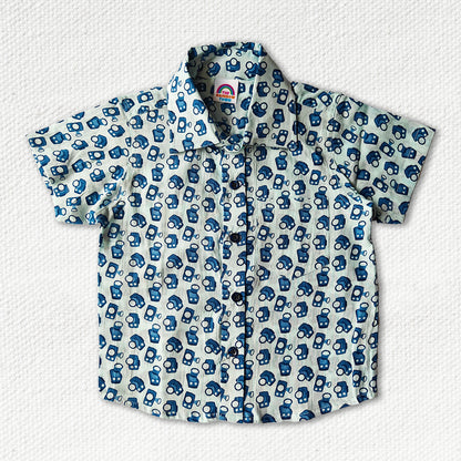 Camera Print Light Blue Regular Collar Shirt