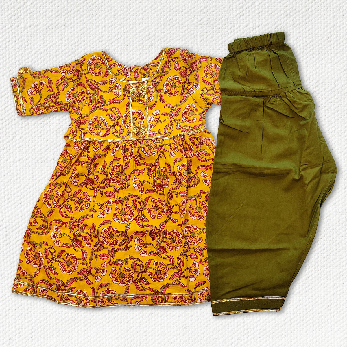 Yellow-Olive Green Combo Salwar Kurti Set