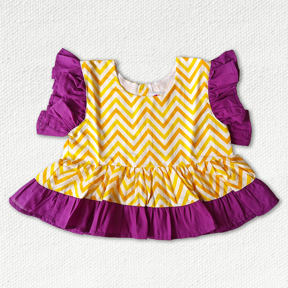 Fresh Yellow Short Top with Purple Frill