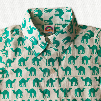 Light Turquoise Camel Print Regular Collar Shirt