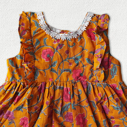 Ochre Orange Length Frock With Butterfly Frill