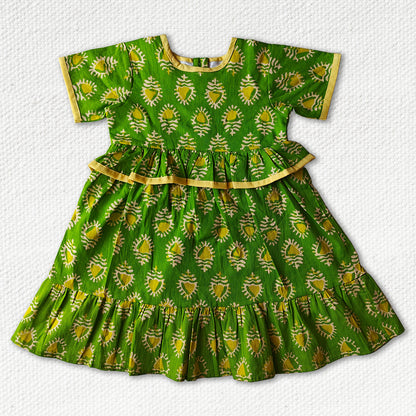 Light Green Calf Length Frock With Frill