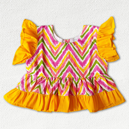 Multi Colour Short Top with Fresh Yellow Frill