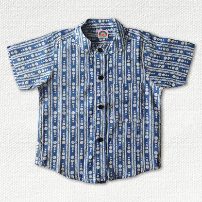 Light Ink Blue Cotton Chinese Collar Shirt