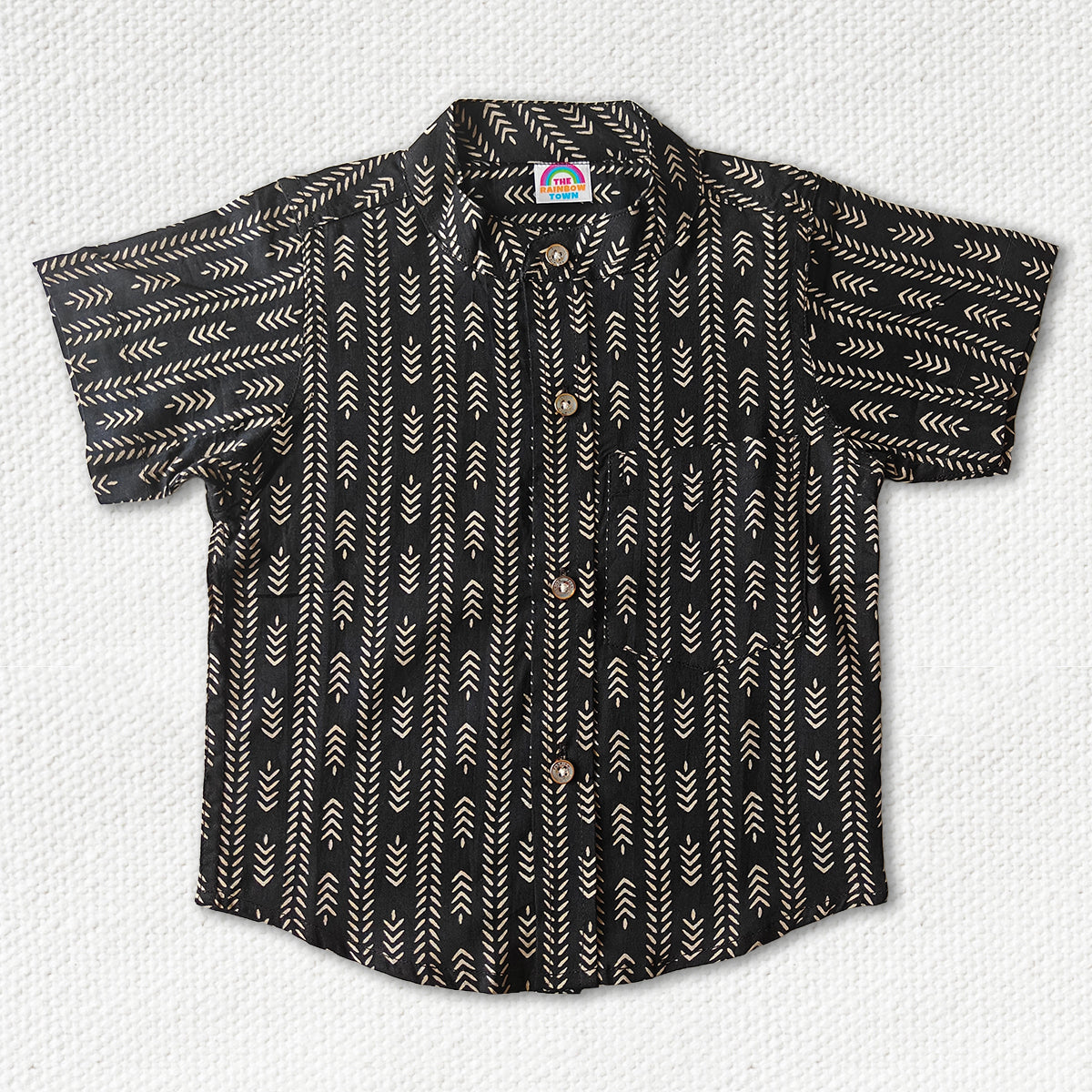 Black Cotton Chinese Collar Shirt