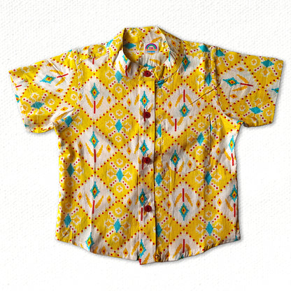 Fresh Yellow Cotton Chinese Collar Shirt