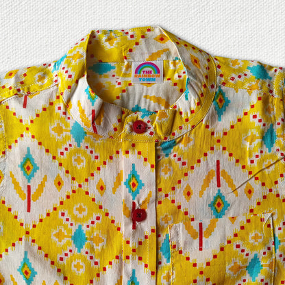 Fresh Yellow Cotton Chinese Collar Shirt