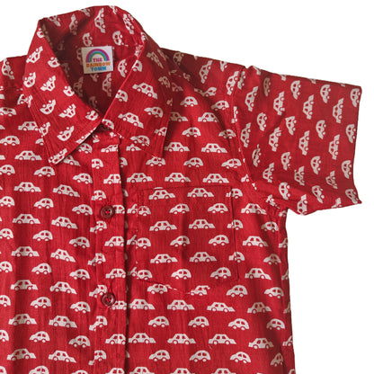 Red Car Print Cotton Shirt