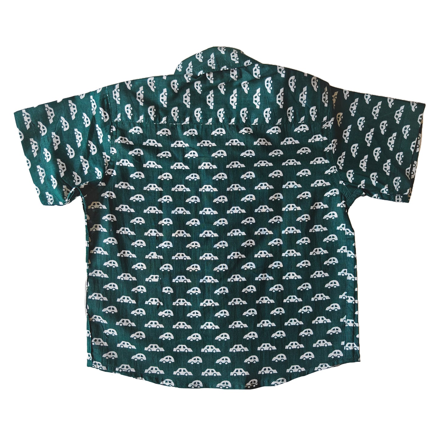 Blue Green Car Print Cotton Shirt