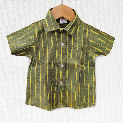 Olive Green Ikat Regular Collar Shirt