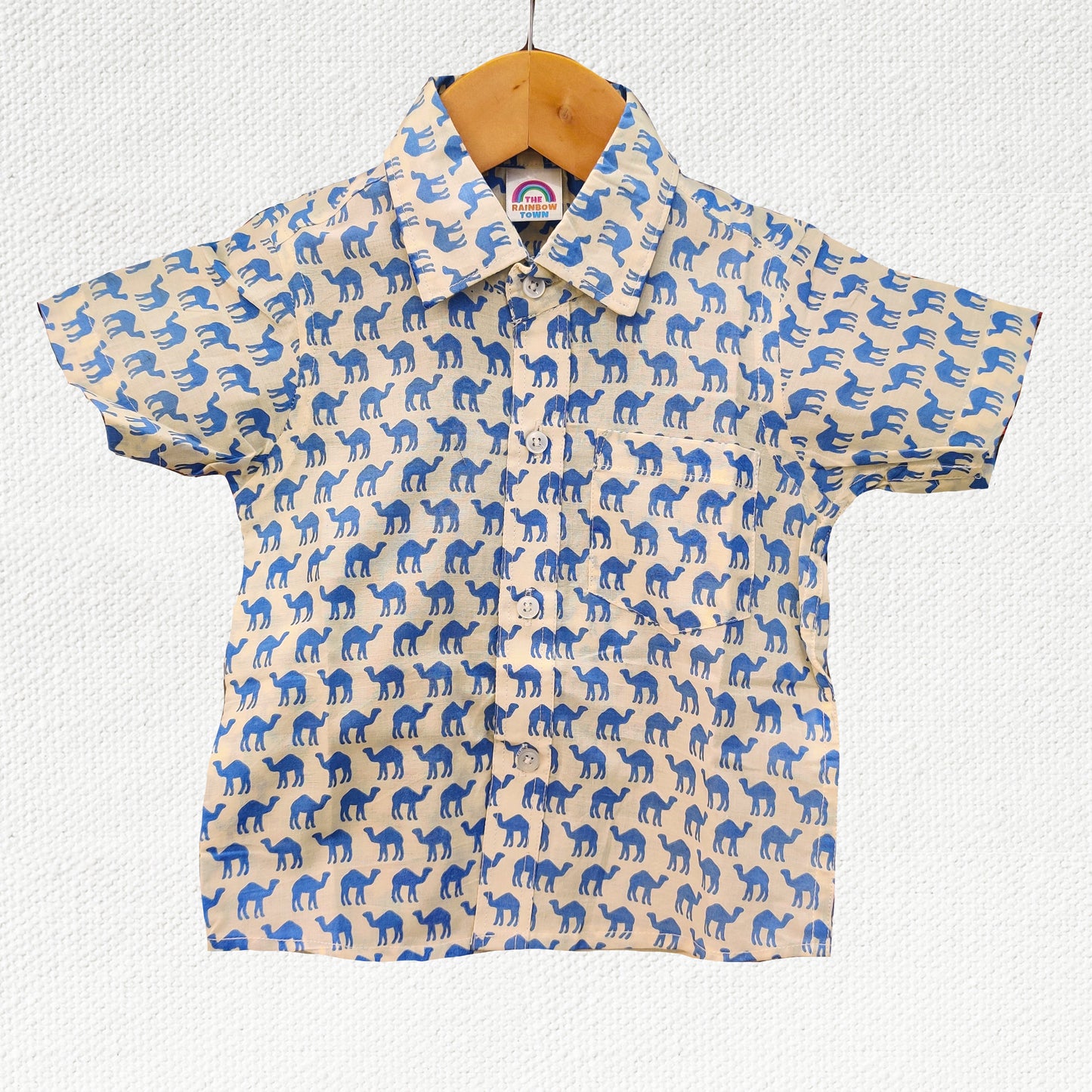 Light Blue Camel Print Regular Collar Shirt