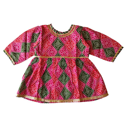 Pink-Green Puff Sleeves Salwar Kurti Set