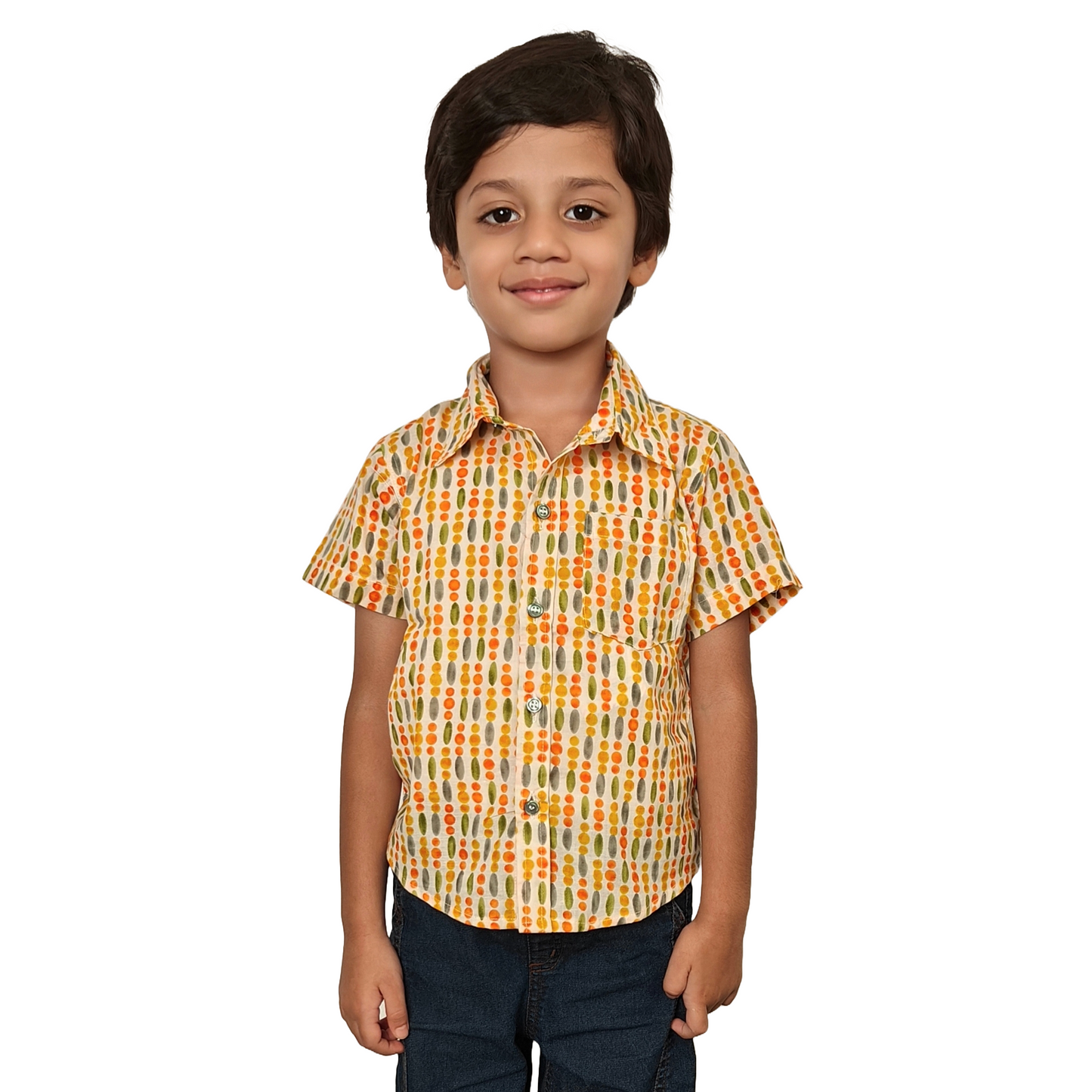 Orange Green Oval Dot Print Cotton shirts