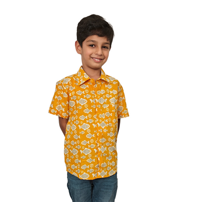 Mango Yellow Fish Print Cotton Shirt