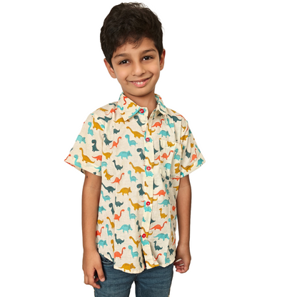 Multi Colour Dinosaur Print Cotton Shirt