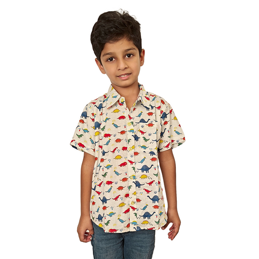 Cute Little Dinosaur Print Cotton Shirt