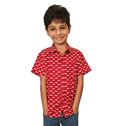 Red Car Print Cotton Shirt