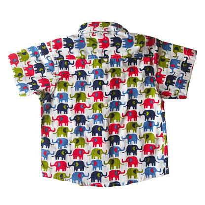 Blue-Red-Olive Green Elephant Print Cotton Shirt