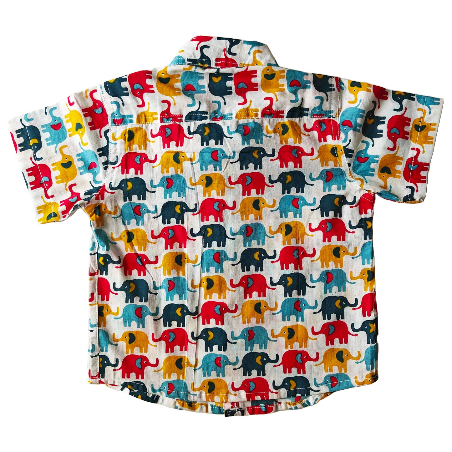 Yellow-Blue-Red Elephant Print Cotton Shirt