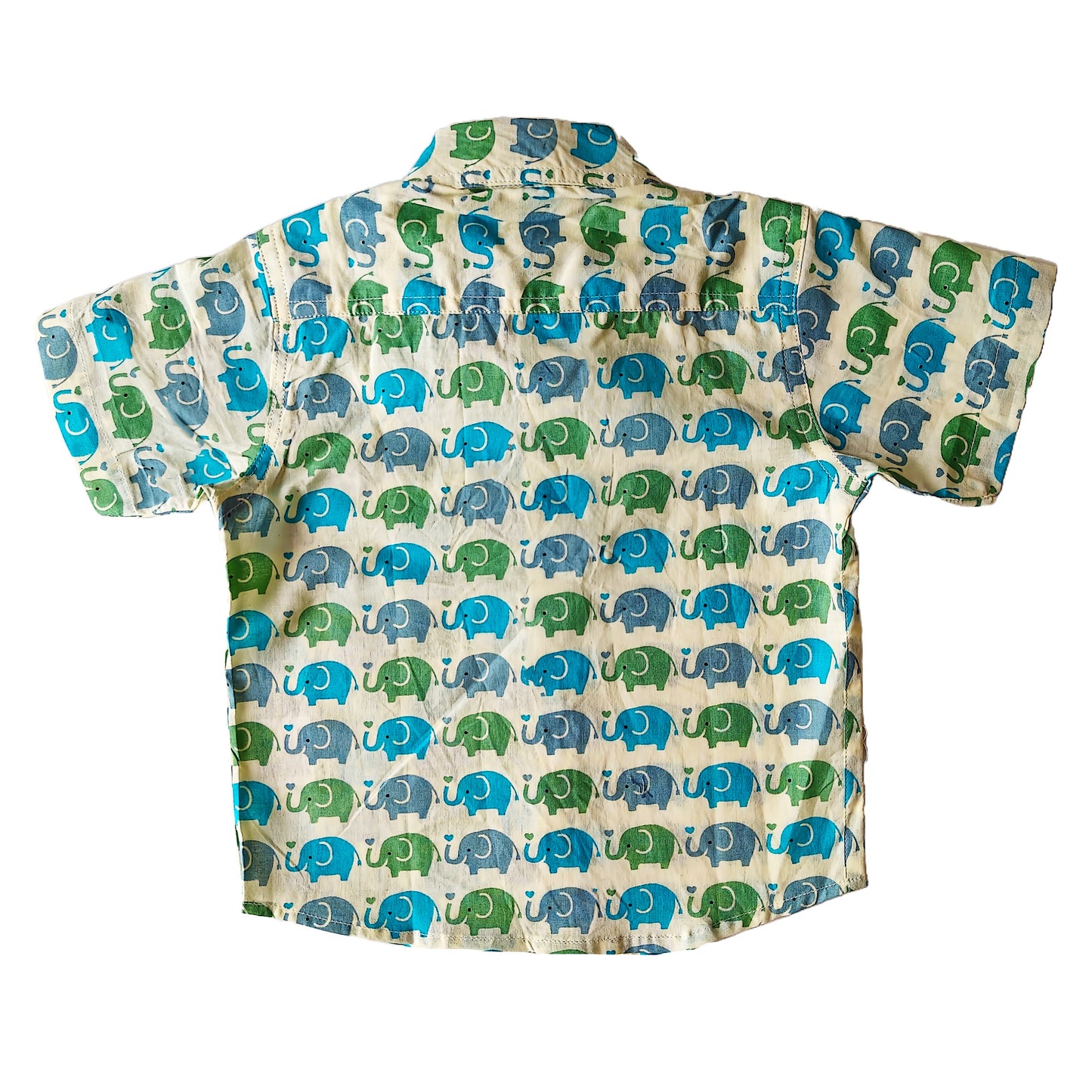 Light Blue Green Elephant Print Cotton Shirt