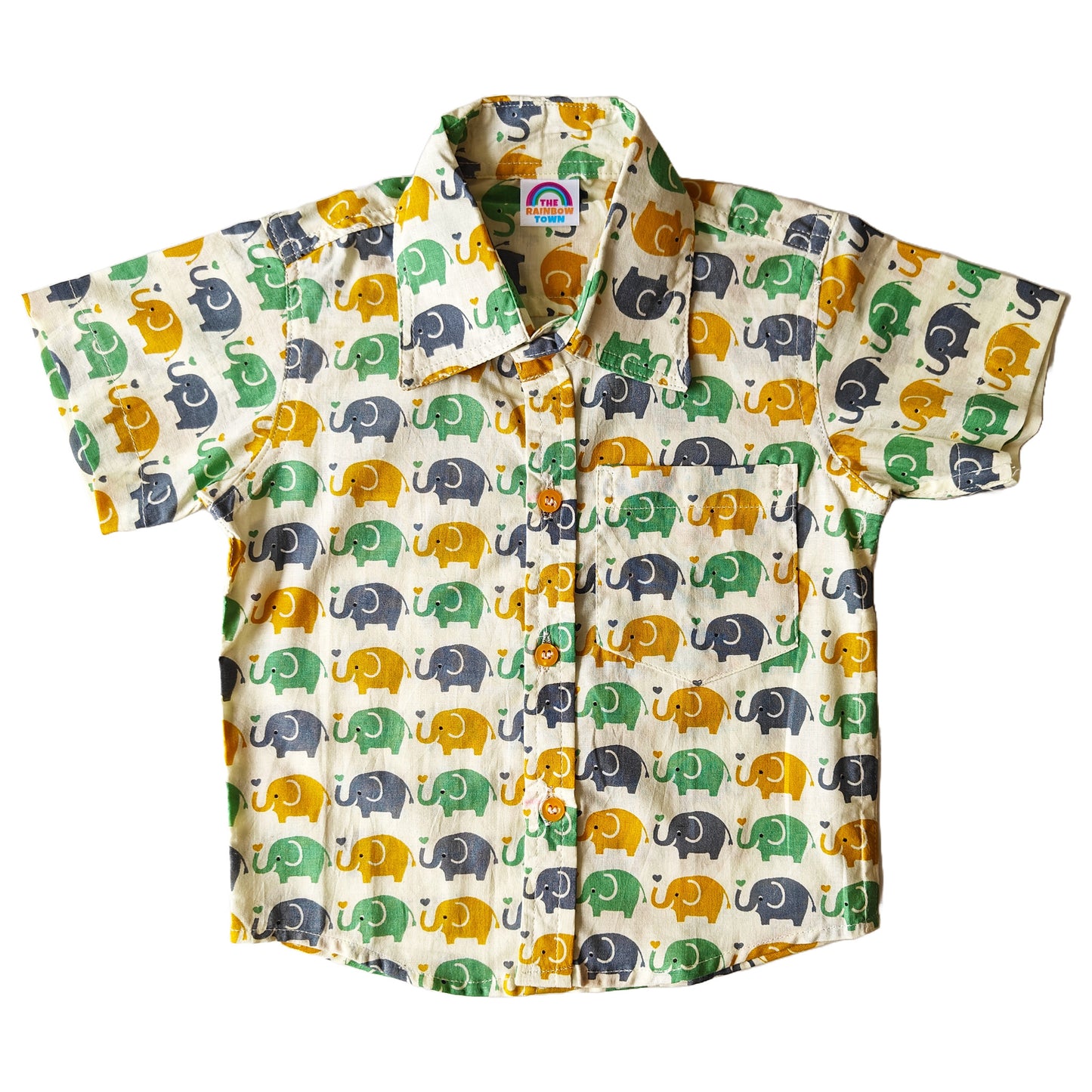 Light Yellow Green Elephant Print Cotton Shirt